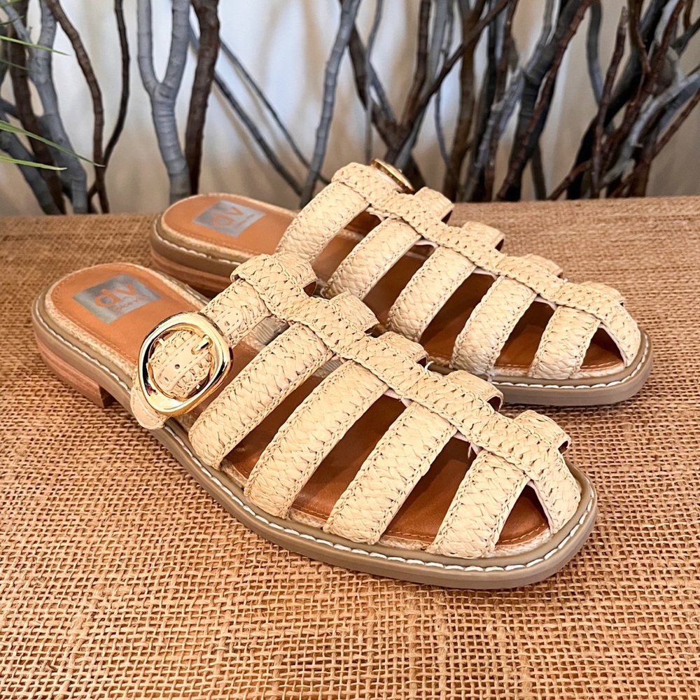 NEW DV by Dolce Vita Fyona Fisherman Style Raffia Slip On Sandals Size 8.5